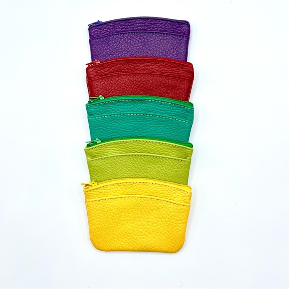 NWOT BRIGHTLY COLORED LEATHER COIN PURSE/MONEY/CARD HOLDER, HANDMADE IN MEXICO - Picture 3 of 11